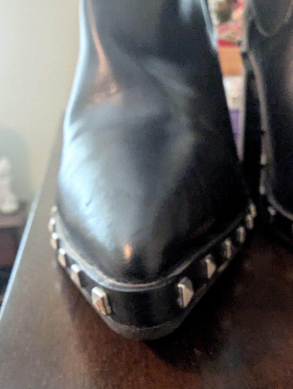 Black Studded Leather Ankle Boots - Picture 11 of 12